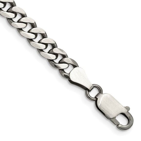 6mm Sterling Silver Solid Antiqued Flat Curb Chain Bracelet 7 Inch